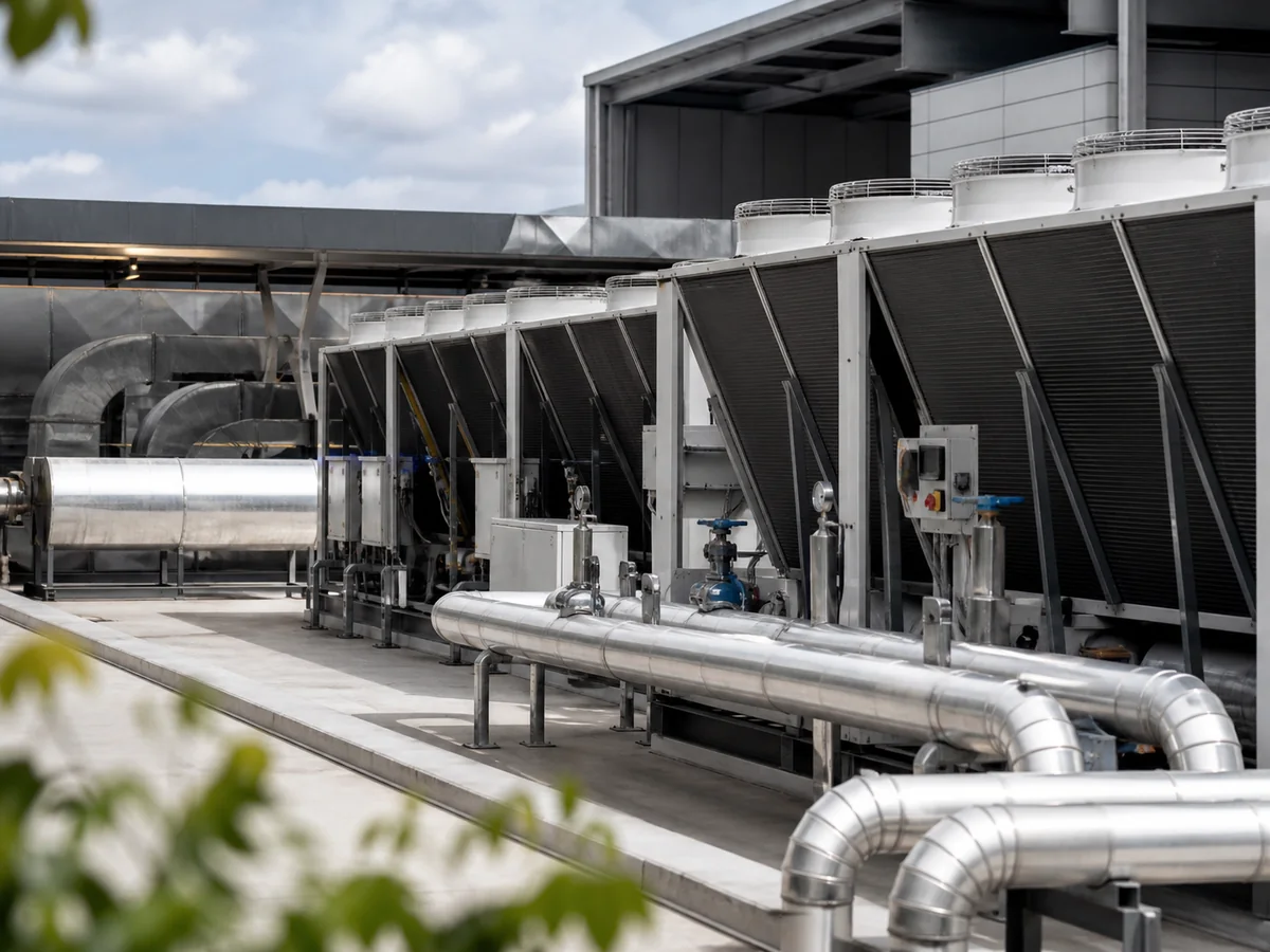 Sistema de climatização em uma grande instalação empresarial e industrial